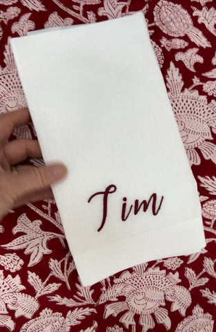 Linen napkin with embroidered name