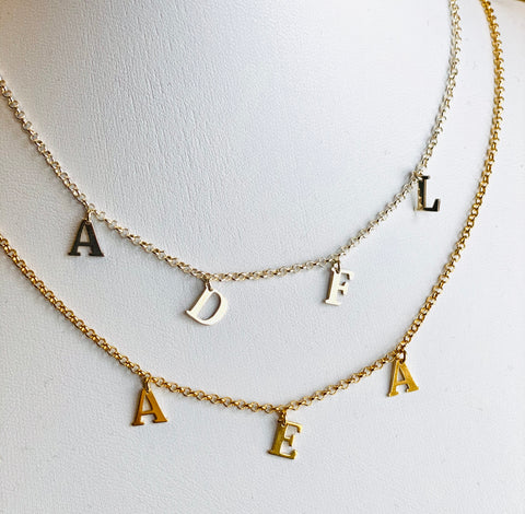 Initial necklace in sterling silver or 18k gold plate