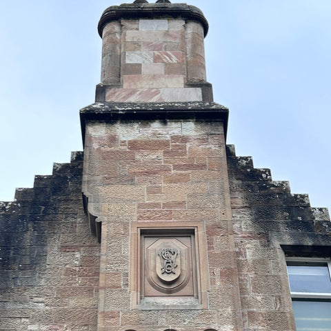 Skibo Castle with the monogram of Andrew Carnegie