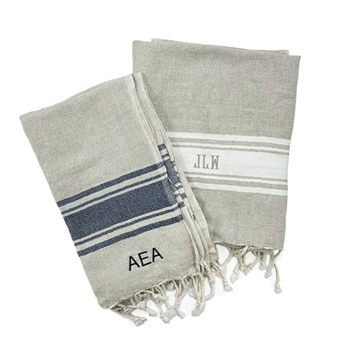 Monogrammed linen hammam towels