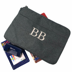 personalised grey laptop case with outside pocket