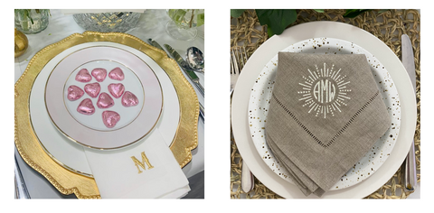 Monogrammed linen napkins for Diwali celebrations