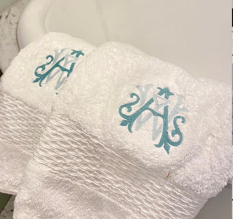 Monogrammed bath towel with monogram chic font style