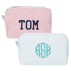 Monogrammed seersucker wash bag