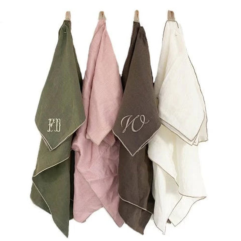 monogrammed kitchen tea towel made from linen and embroidered with an initial