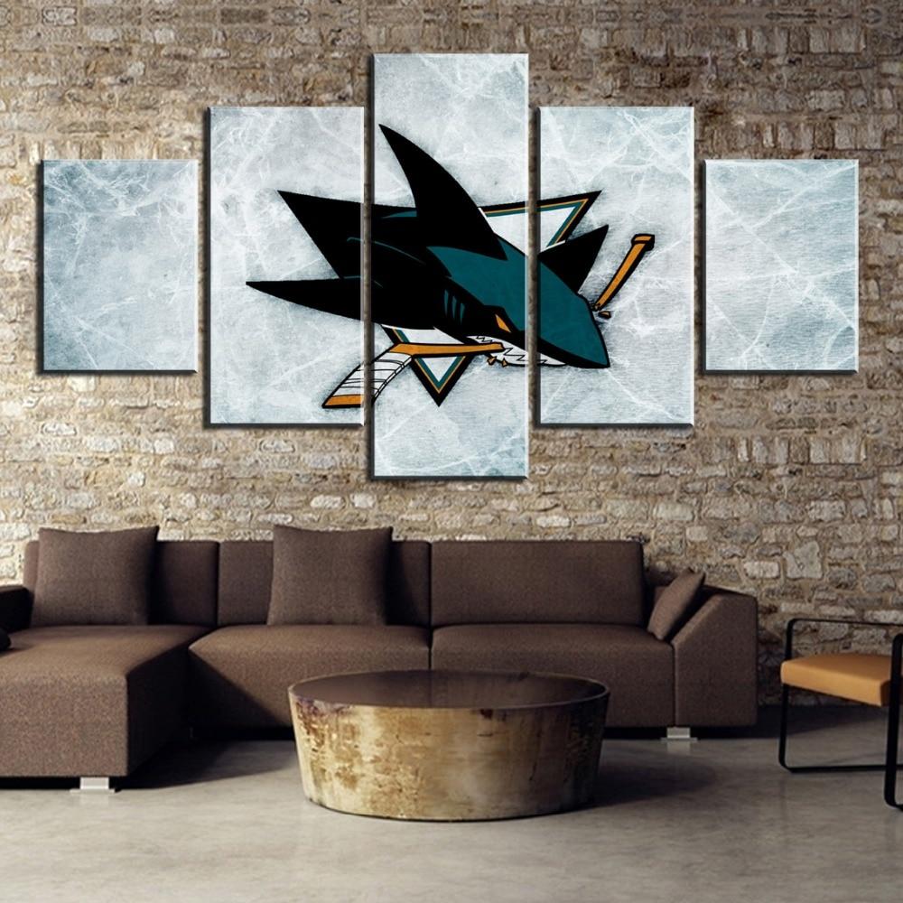 Buy Cheapest Price 5 Panel San Jose Sharks Canvas Wall Art For Wall ...