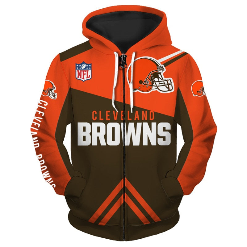 17% SALE OFF Cleveland Browns Zip Hoodies 3D Long Sleeve With Hooded ...