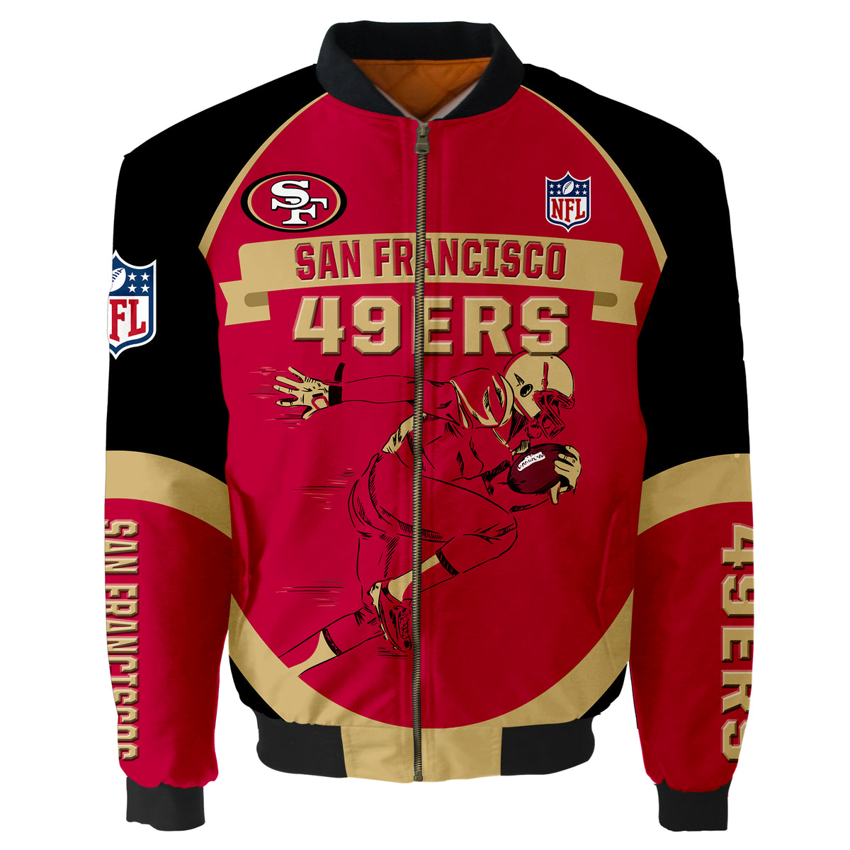 18% SALE OFF San Francisco 49ers Bomber Jacket Graphic Player Running ...