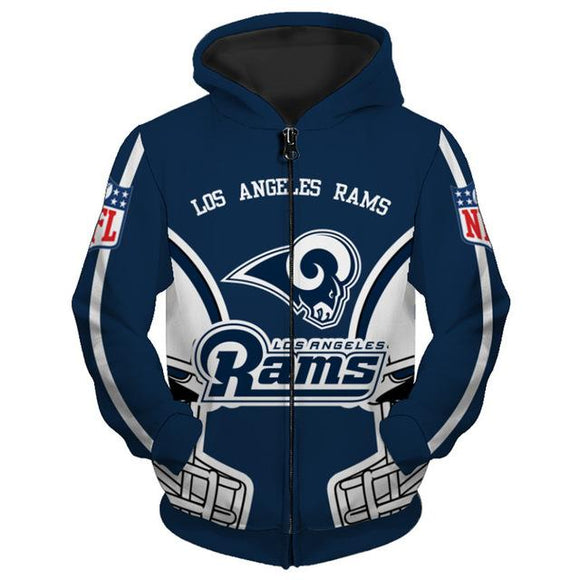 Los Angeles Rams NFL Majestic Men's Navy Blue Full Zip Hoodie Sz Large