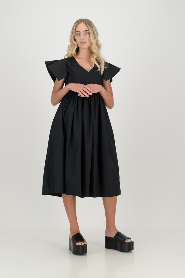 Black Cotton Poplin Daisy Dress