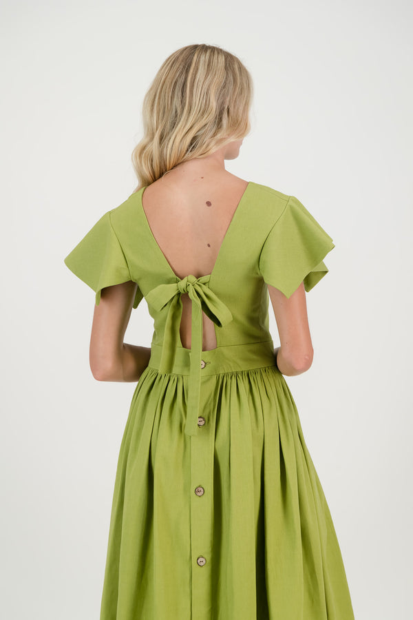 The Lime Camelia Open Back Dress