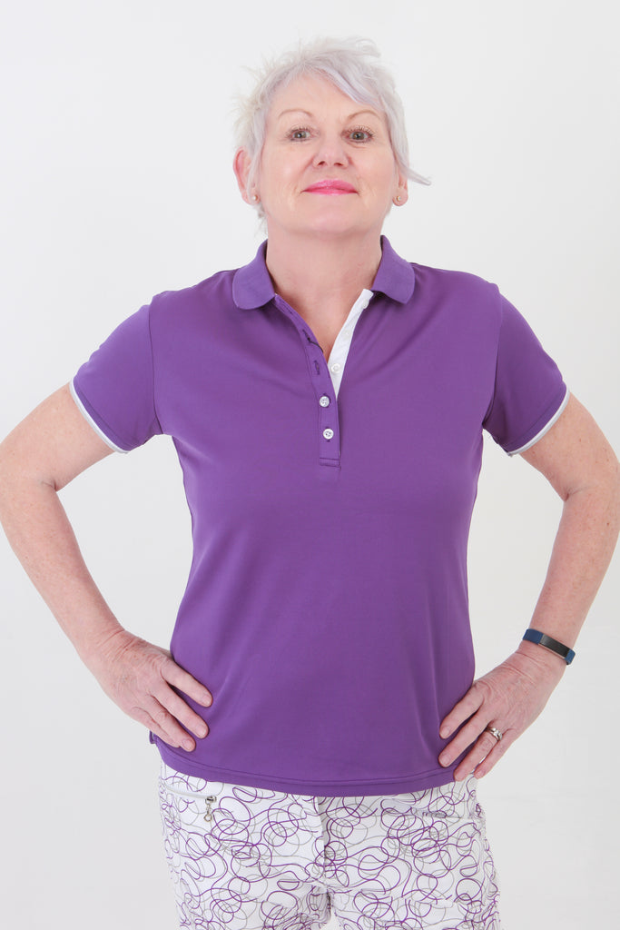 JRB Pique short sleeved Golf Shirt - Purple – Les & Lou at Suitably Sporty