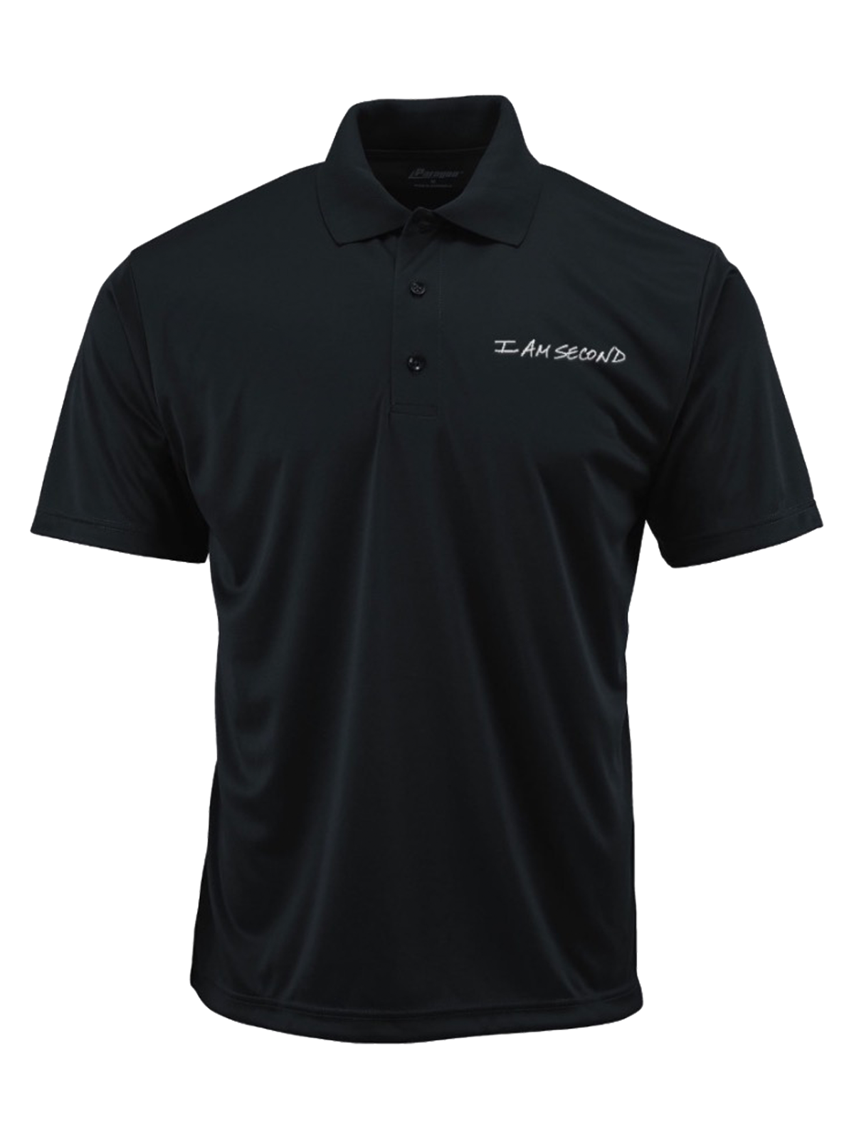 Men's classic logo black performance polo shirt I Am Second