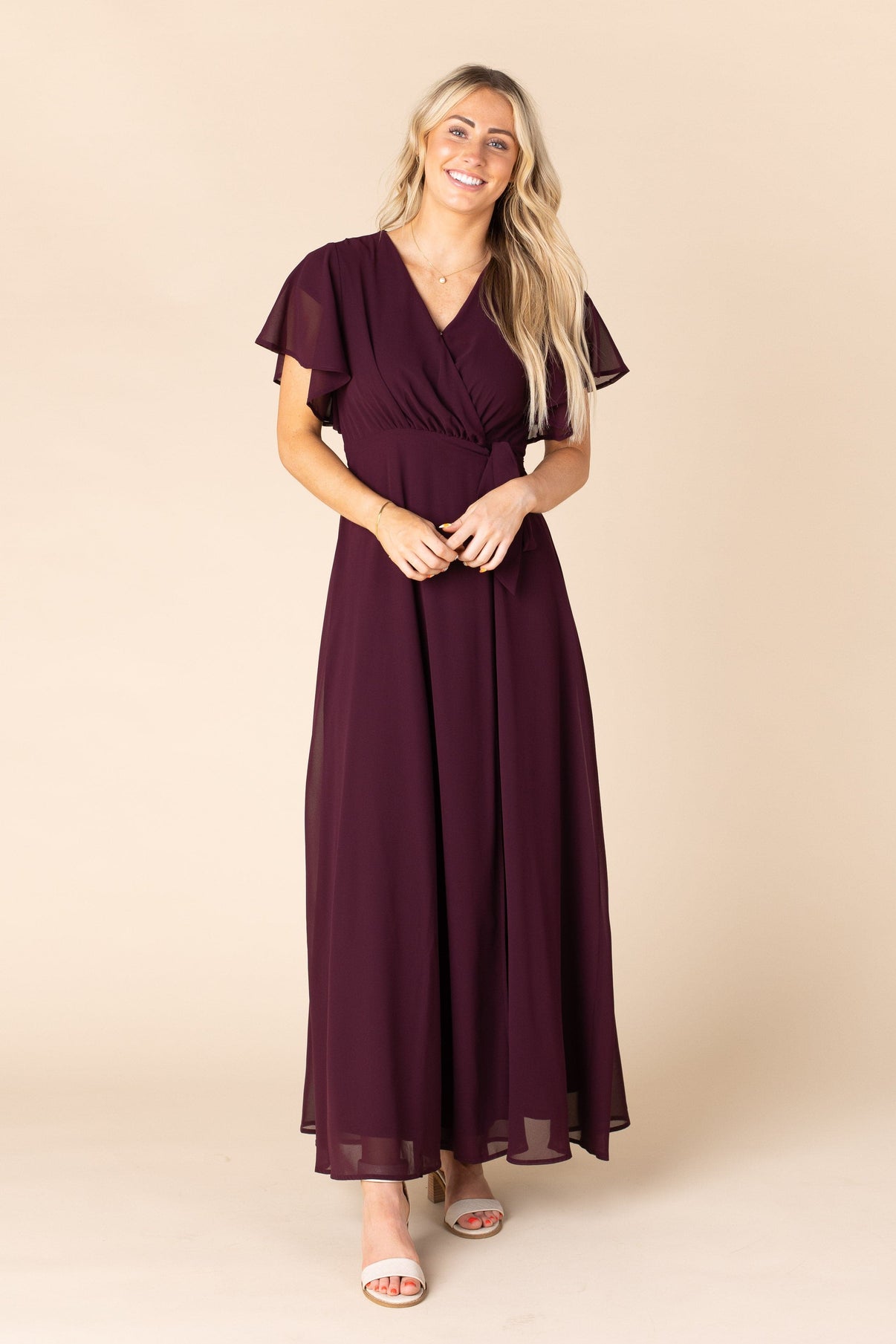 Naples Flutter Sleeve Wrap Maxi Wine Called To Surf 6641