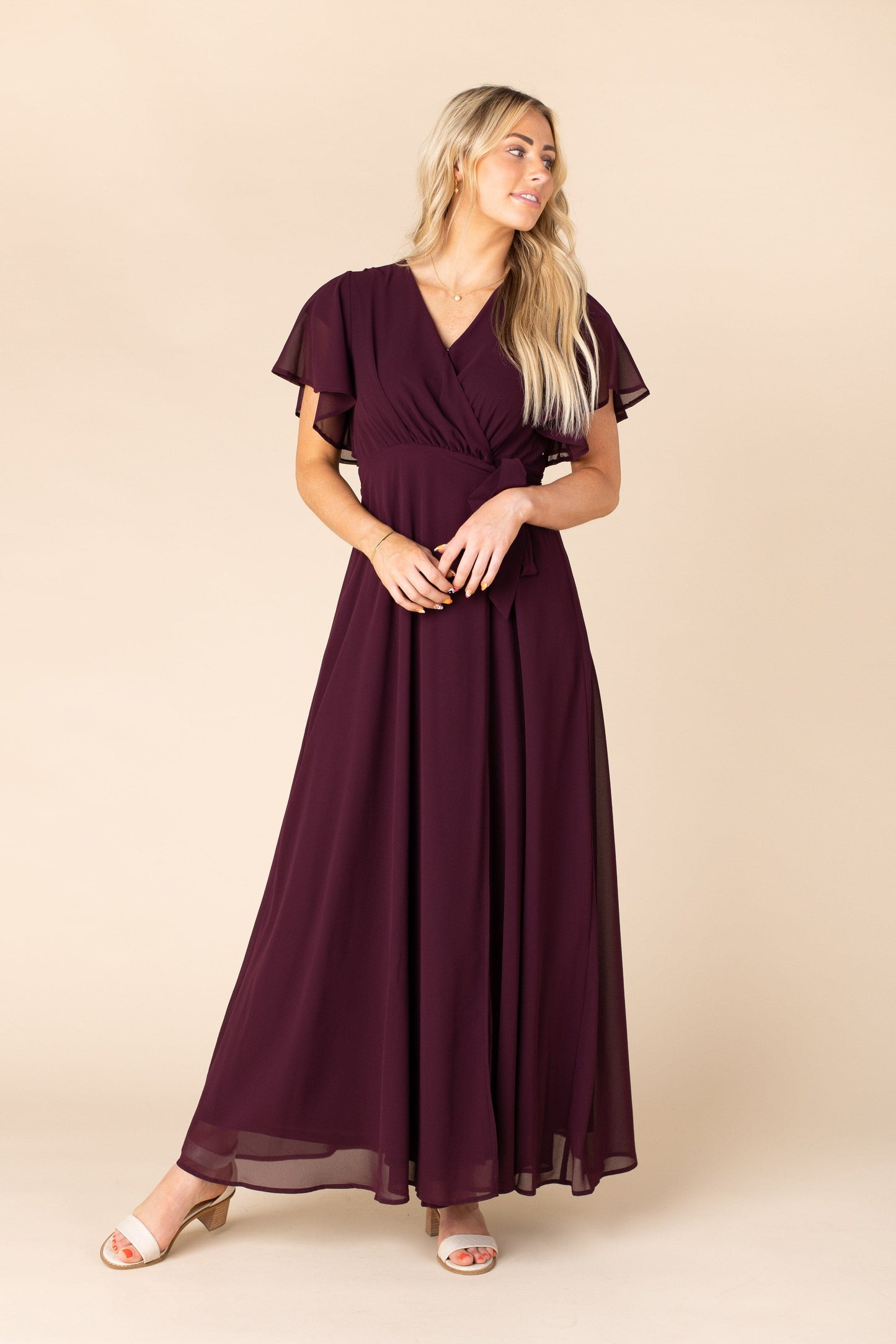 Naples Flutter Sleeve Wrap Maxi Wine Called To Surf 2046