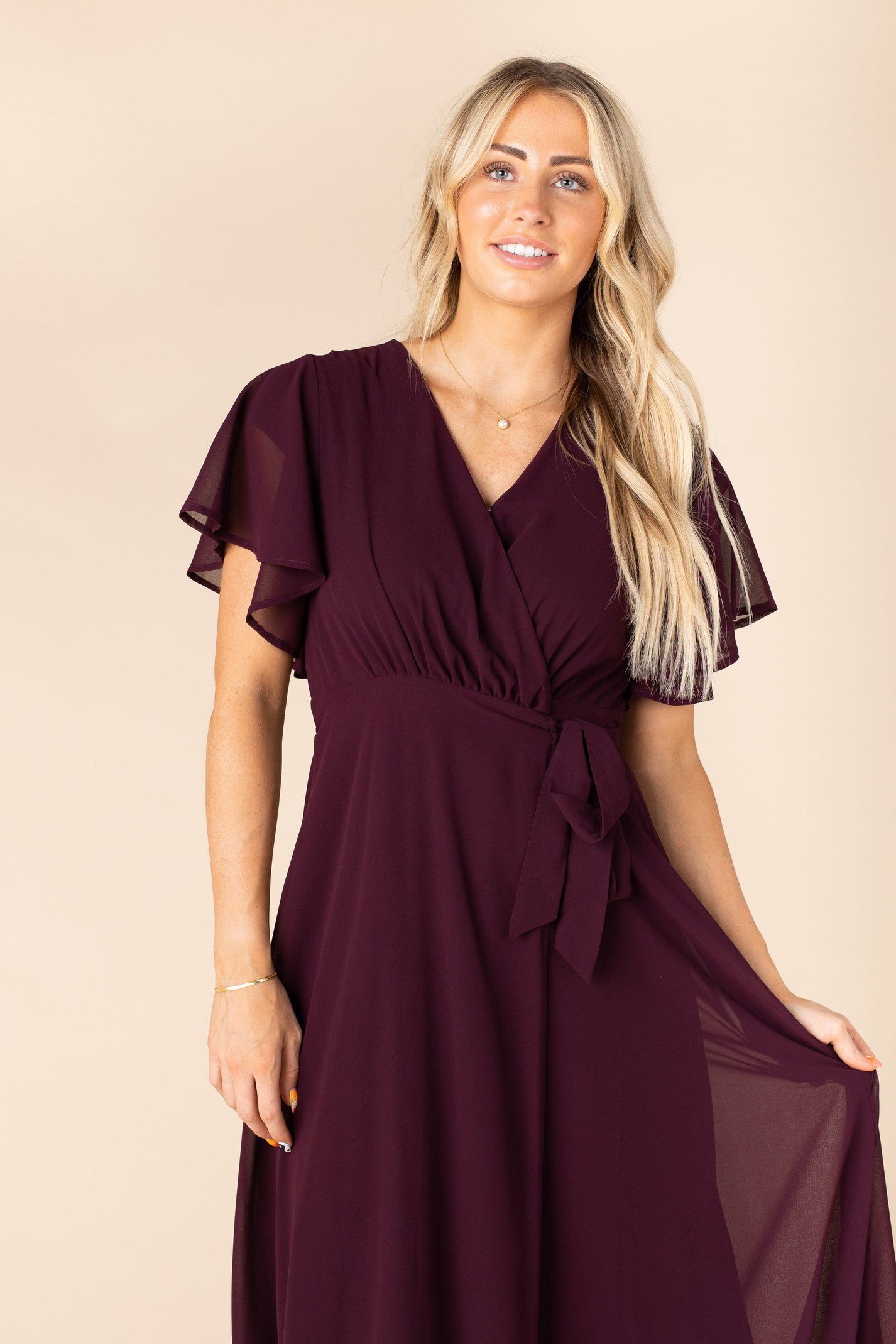 Naples Flutter Sleeve Wrap Maxi Wine Called To Surf 4854