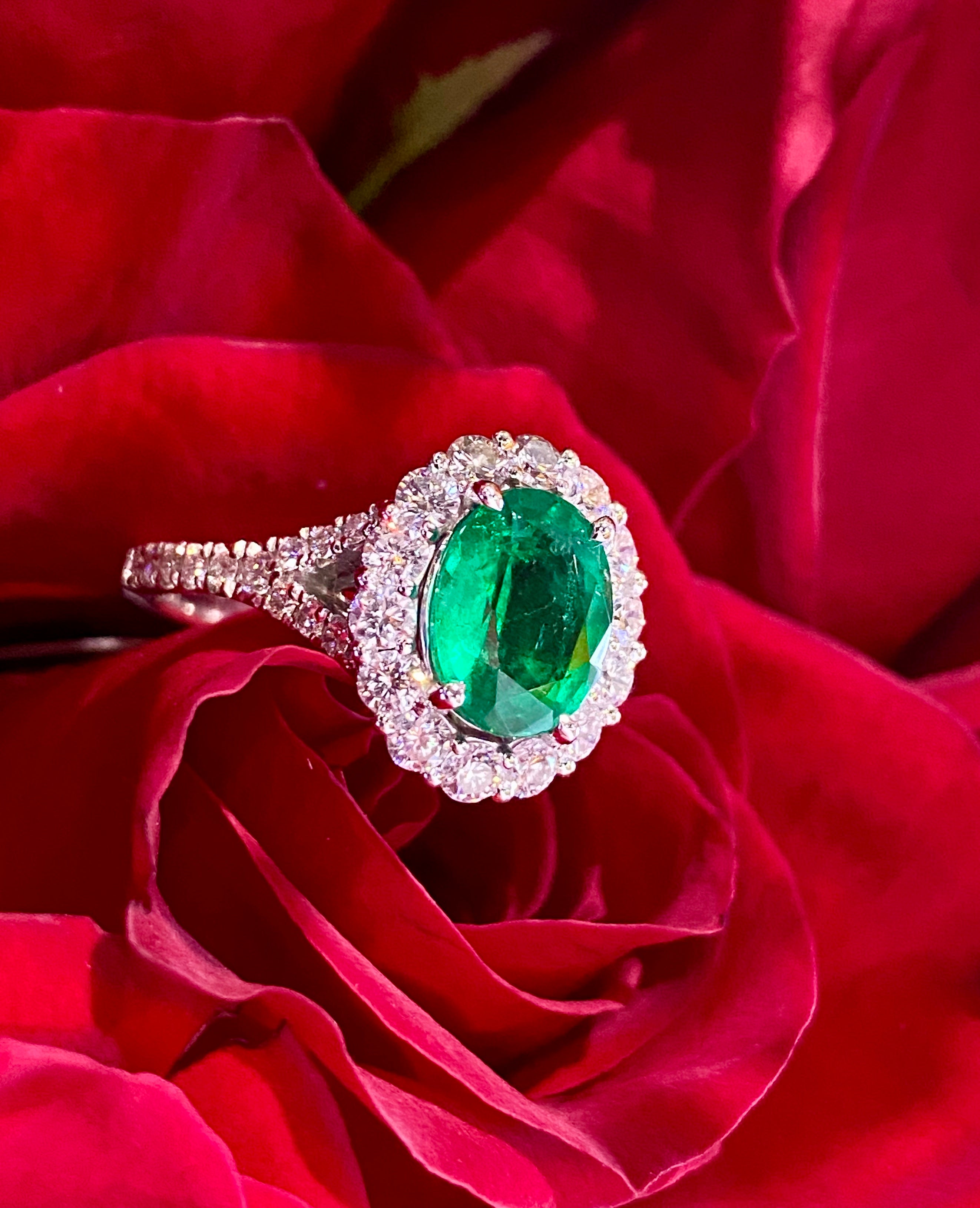 Simon G Emerald and Diamond Ring in 18K White Gold MR2889