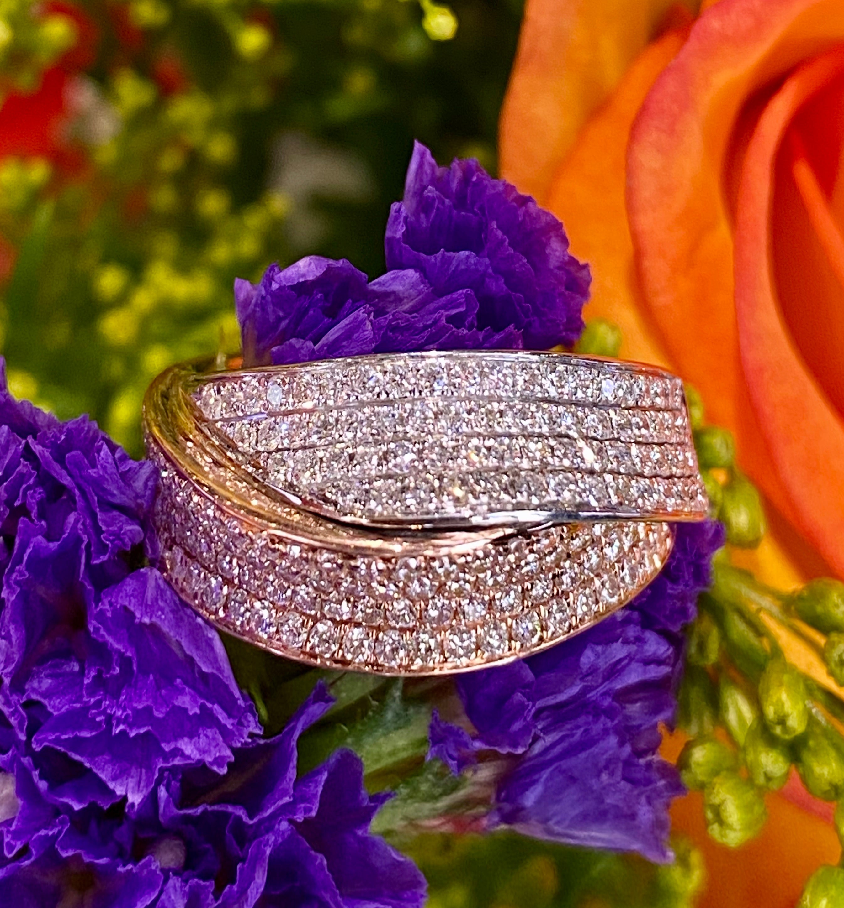 SimonG Diamond Ribbon Ring in 18K Rose and White Gold LR2364