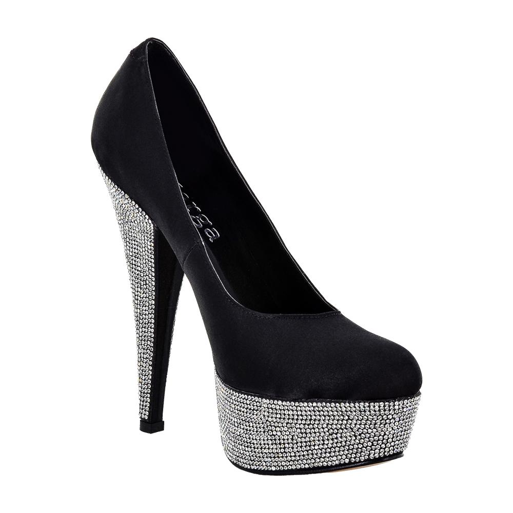 HEDLA Black Satin Crystal Rhinestone Platform Women's High Heel Wedding ...