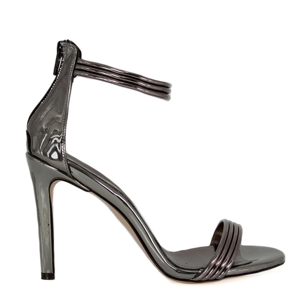 SUSU Anthracite Metallic Mirror Women's High Heels Strappy Handmade ...