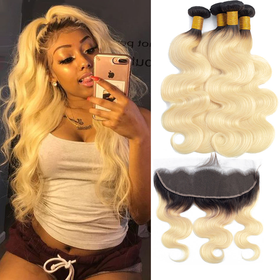 1b 613 Bundles With Frontal Brazilian Body Wave Remy Human Hair