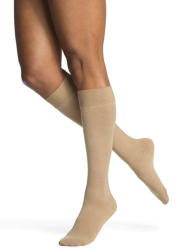 30-40 mmHg Compression Stockings for Women and Men Knee High Open Toe  (Beige,L)