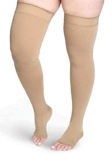 Shop Discount Soft Opaque Compression Stockings  Thigh High Hosiery  w/Sensinnov Band — Compression Care Center