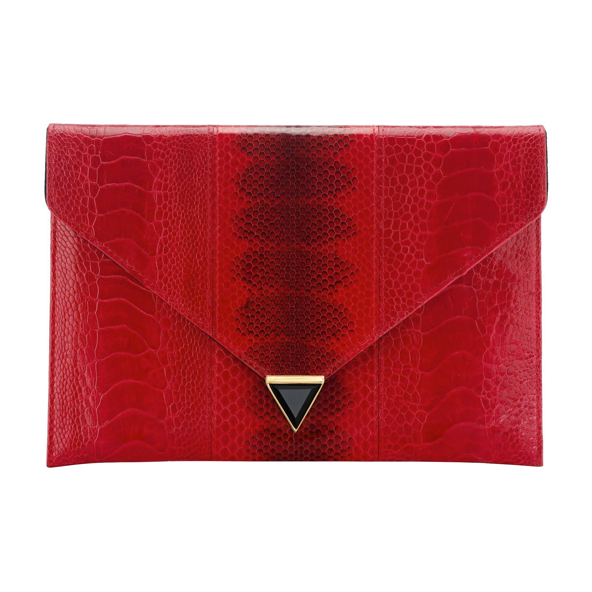 Illara Snakeskin & Ostrich Leg Diane Envelope Clutch - Ruby - ILLARA