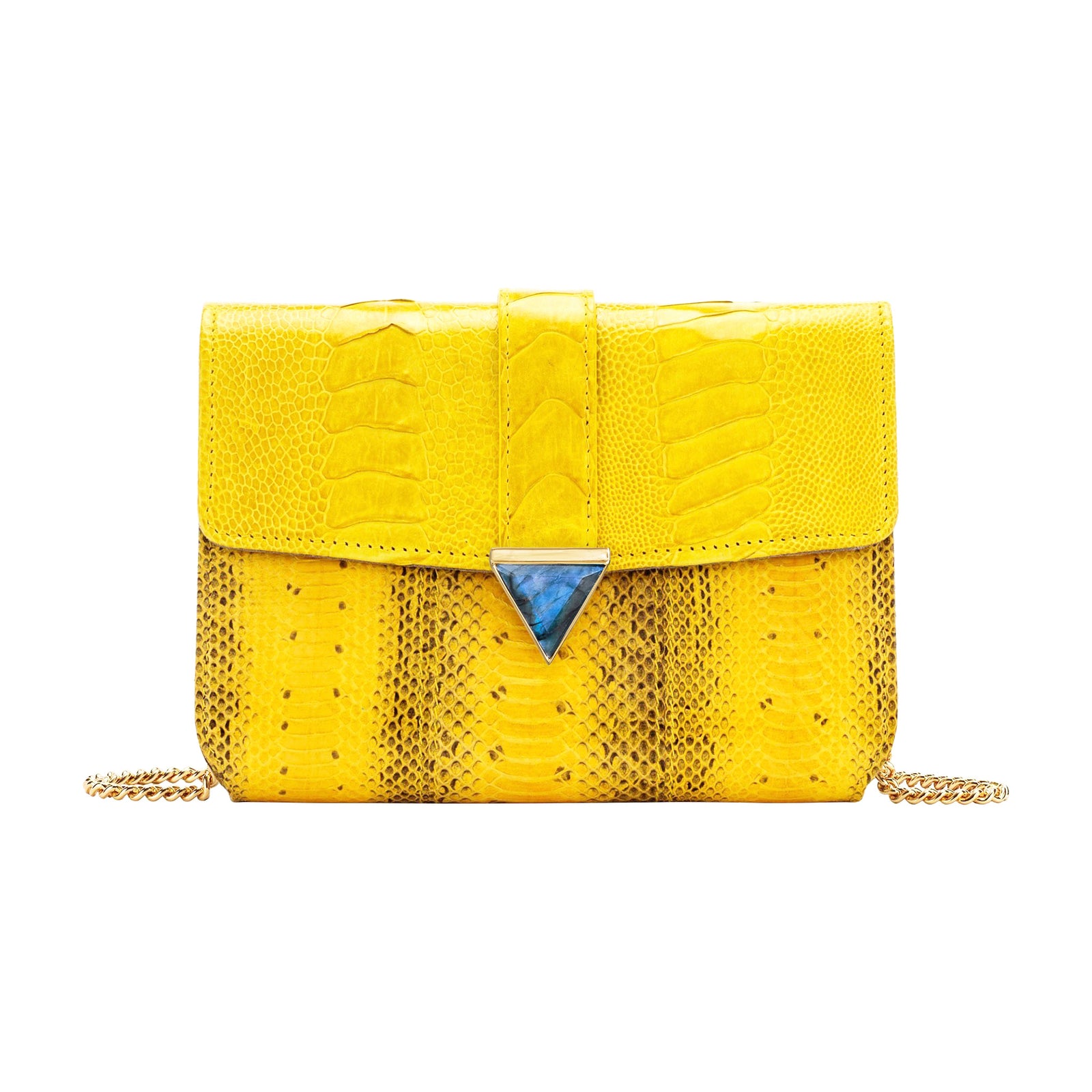 Illara Snakeskin & Ostrich Leg Erika Crossbody Bag - Citrine - ILLARA