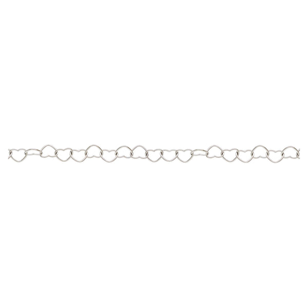 Flat Heart Silver Chain for Permanent Jewelry Amore, 3mm Hearts 5ft (60)