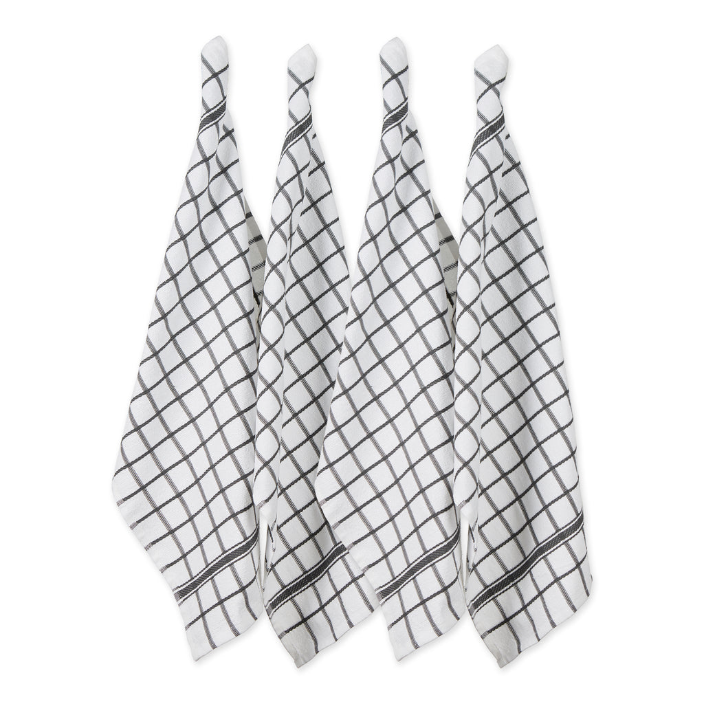 Set of 4 Stone Brown & White Windowpane Terry Dish Towel, 26