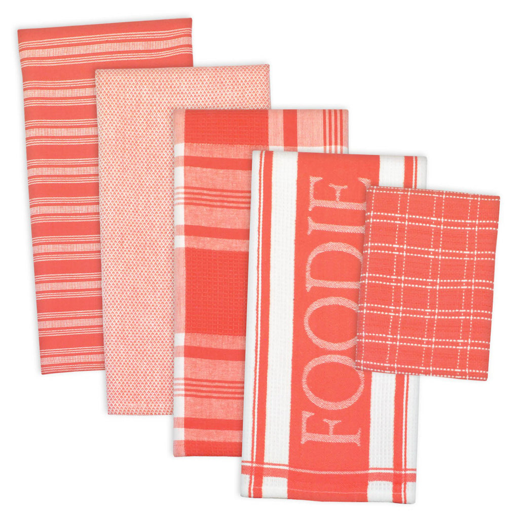 Assorted Lime Foodie Dishtowel And Dishcloth (Set Of 5)