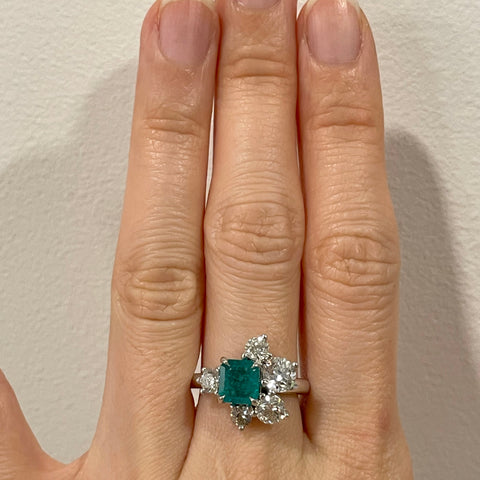diamond, emerald, cluster ring, custommade ring, custom ring