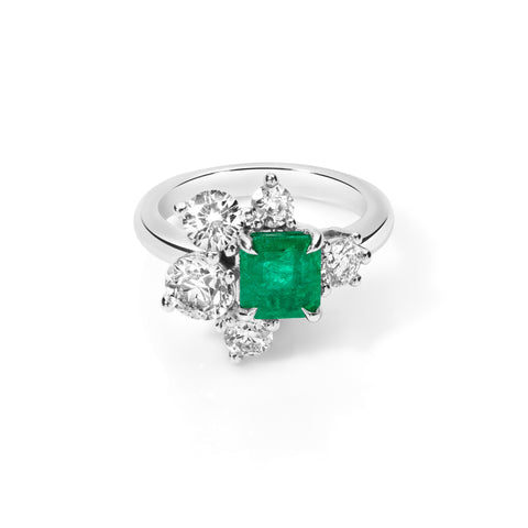 diamond, emerald, cluster ring, custommade ring, custom ring