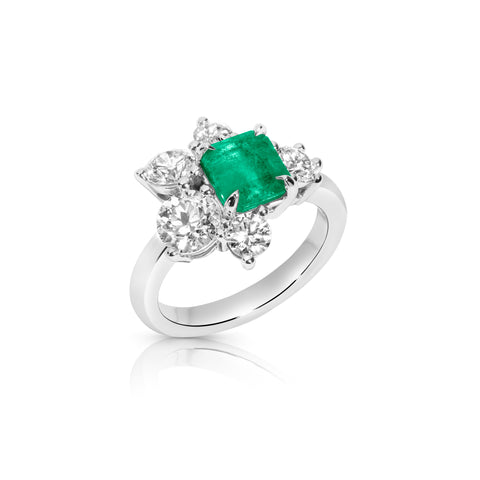 diamond, emerald, cluster ring, custommade ring, custom ring