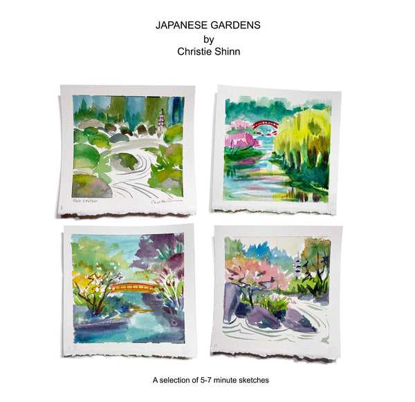 Japanese garden watercolor sketches