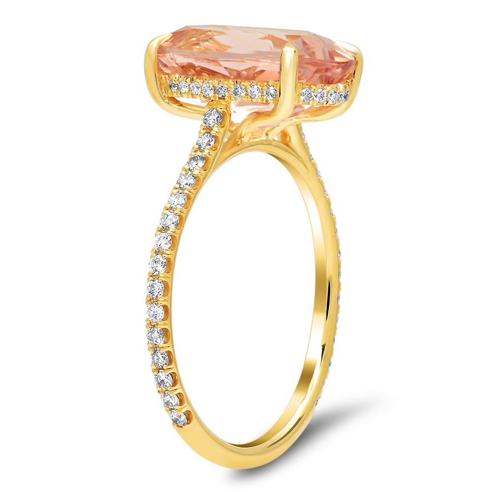 Oval Morganite with Pave Diamond Basket Engagement Ring