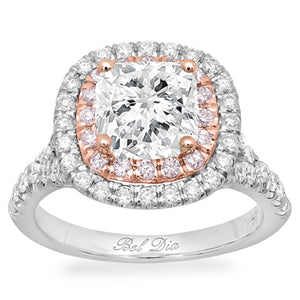 Cushion Baby Split Double Halo Engagement Ring with Pink Diamonds