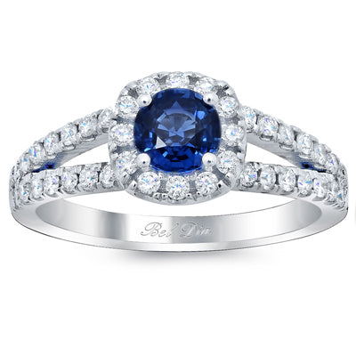 Cushion Halo Engagement Ring for Round Blue Sapphire