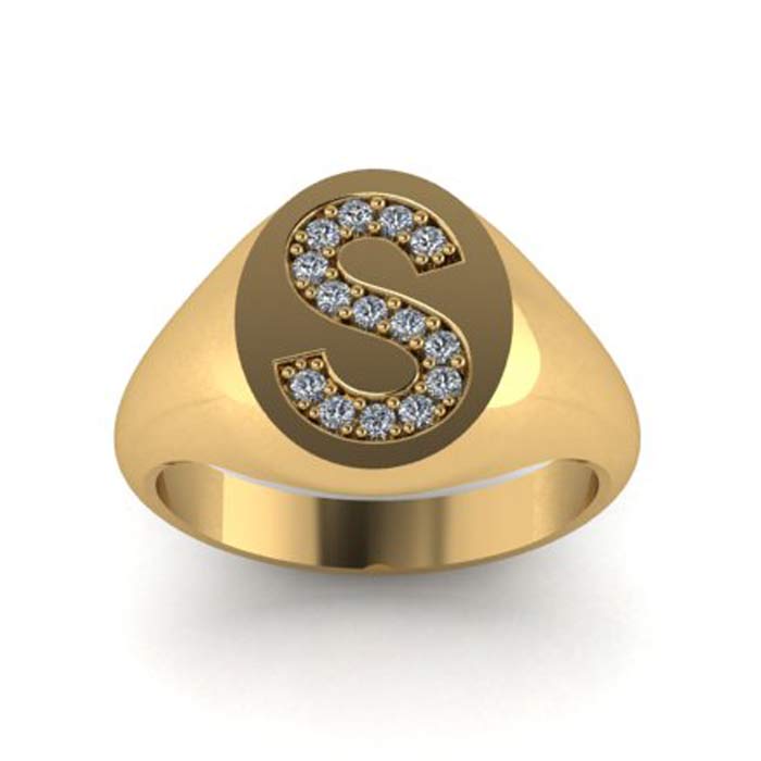 Diamond Initial Signet Ring