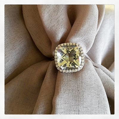 Green Amethyst and Diamond Ring