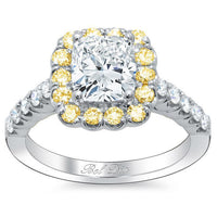 Cushion Engagement Ring with Yellow Diamond Halo
