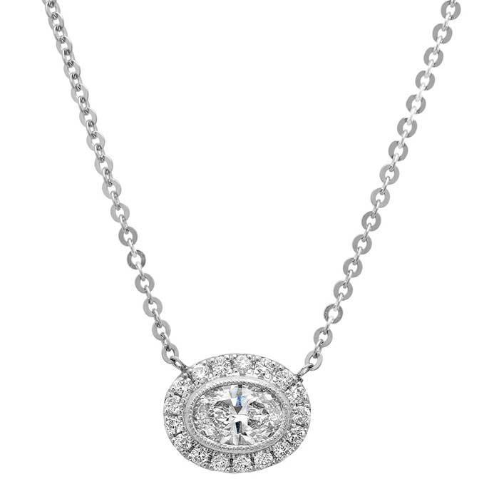 Oval Forever One Moissanite East West Halo Necklace – deBebians