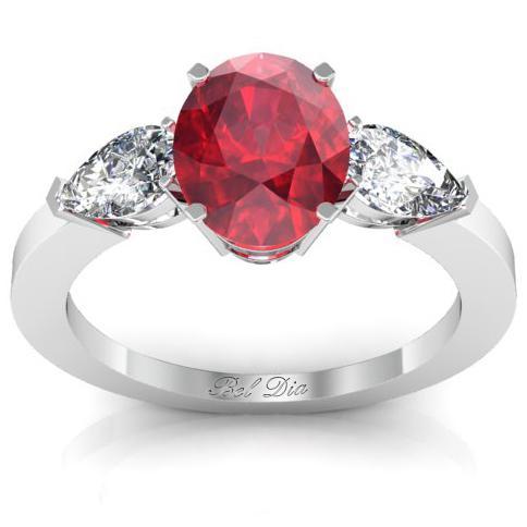 Three Stone Oval Ruby and Diamond Engagement Ring – deBebians