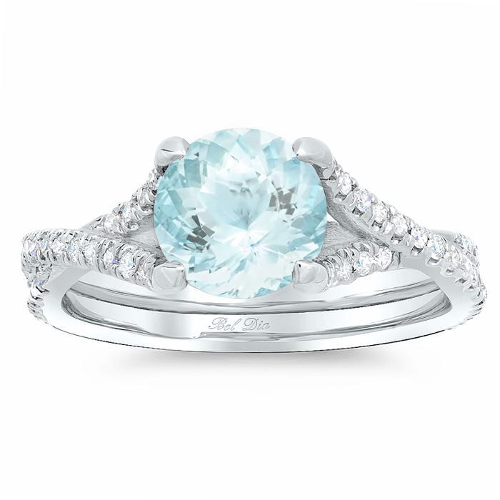Pave Diamond Twisted Engagement Ring for Round Aquamarine – deBebians