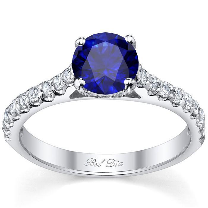 Round Blue Sapphire Engagement Ring with Accents – deBebians