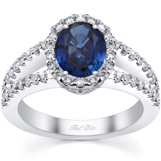 Split Shank Oval Blue Sapphire Halo 