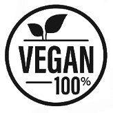 Logo with text 'VEGAN 100%' and a leaf above the text.