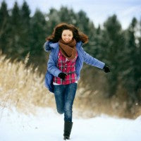 woman_young_run_snow_warm_coat_scarf_happy_fun_pic