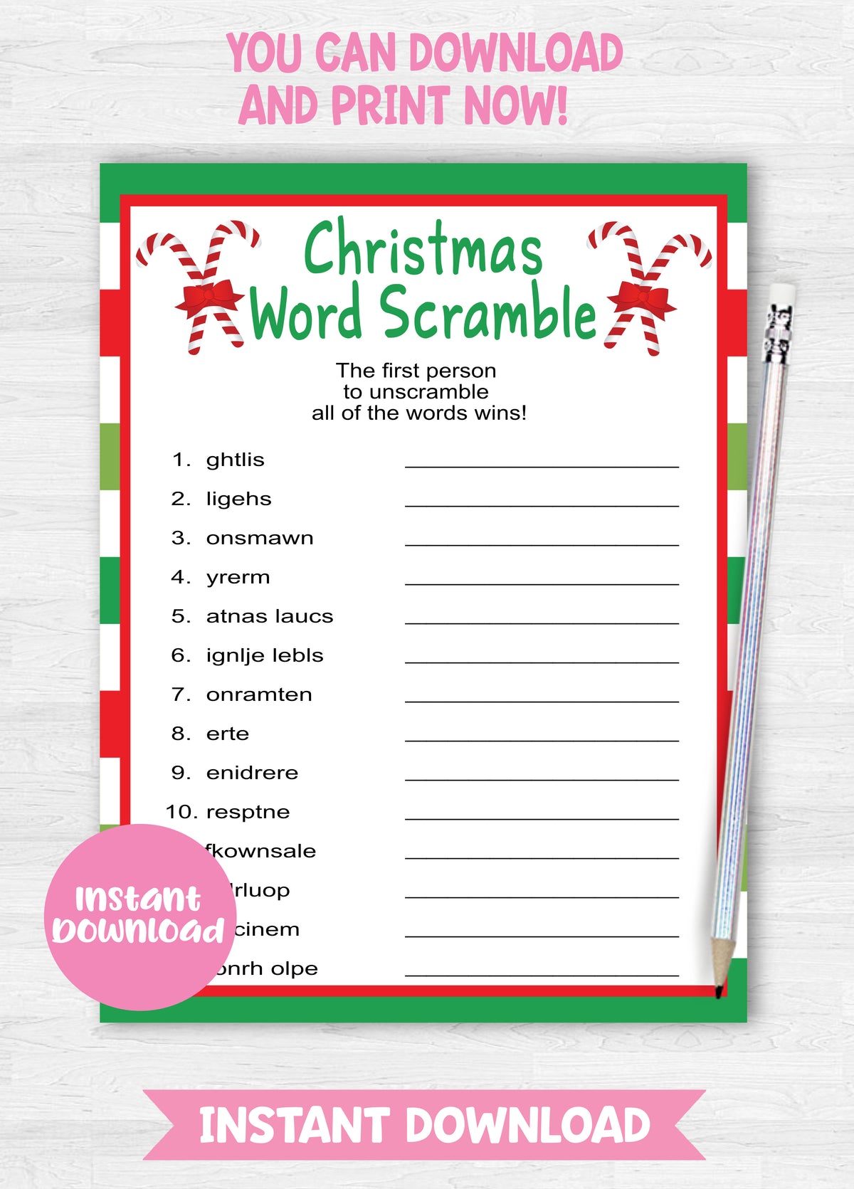 Instant Download Christmas Word Scramble Game-CG001 — Premier Party Prints